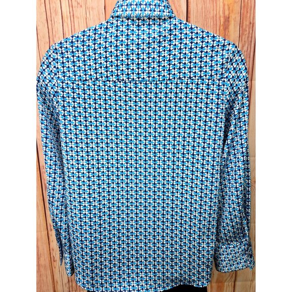Zara Women's Blue Geometric Button-Up Western Shirt Small - Picture 2 of 9